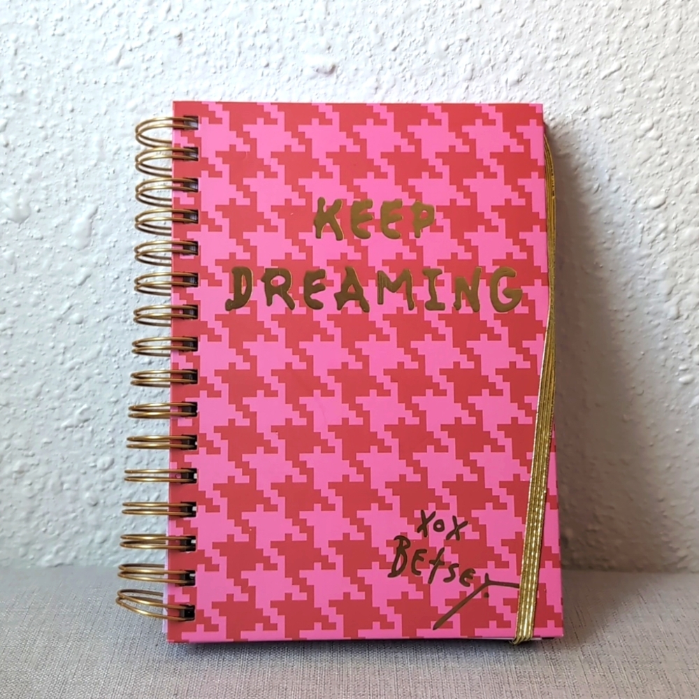 NWT Betsey Johnson Keep Dreaming Pink & Gold Houndstooth Hardback Spiral Journal